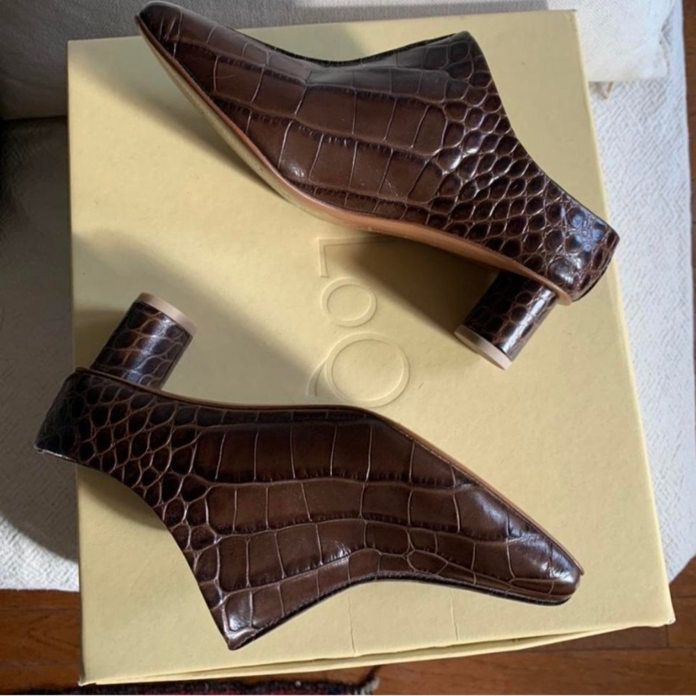 LOQ Dark Brown Croc-Patterned Mules